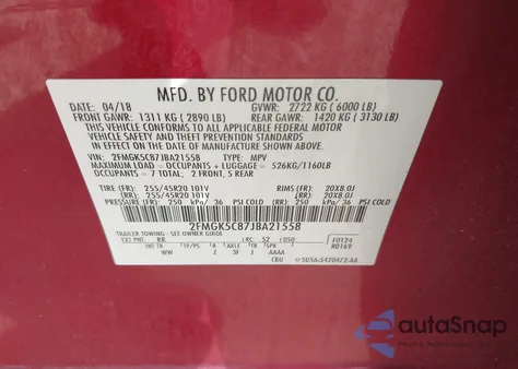 2018 Ford Flex Sel из США, поврежденный, VIN 2FMGK5C87JBA21558